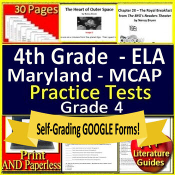 Preview of 4th Grade MCAP Test Prep Maryland - Reading Tests - SELF-GRADING GOOGLE FORMS!