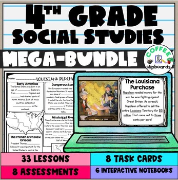 Preview of 4th Grade MEGA Bundle: Unit Lessons, Task Cards, Timelines and Activities