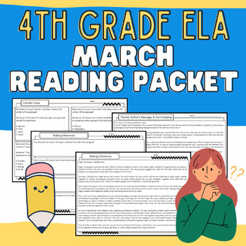 Preview of 4th Grade: March Reading Packet Independent Work, Early Finisher, Morning Work