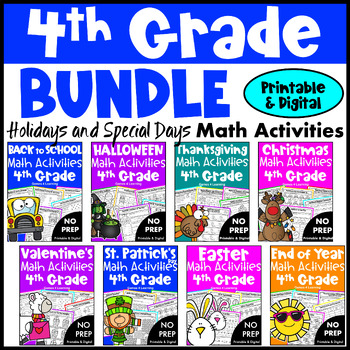 Preview of 4th Grade Math Activities Seasonal Bundle, w/ Easter, Spring, End of Year etc