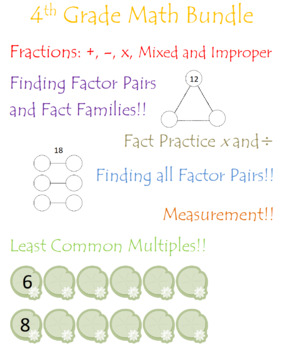 Preview of 4th Grade Math Bundle-Place Value, Factor Pairs, Fractions/Decimals, Measurement