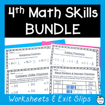 Preview of Fractions & Multiplication Practice 4th Grade Math Exit Tickets & Worksheets