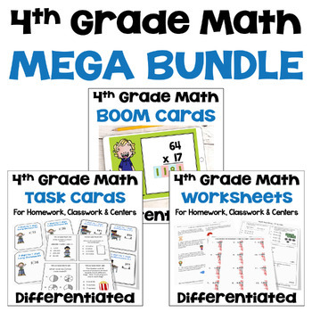 Preview of 4th Grade Math Bundle of Worksheets, Task Cards, and BOOM Cards - Differentiated