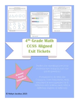 Preview of 4th Grade Math CCSS Aligned Math Exit Tickets and Answer Keys