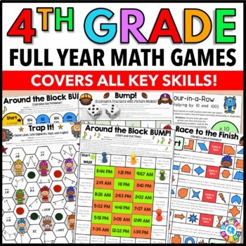 Preview of 4th Grade Math Centers Games Spiral Review Activities Stations No Prep Bundle
