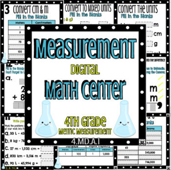 Preview of 4th Grade Math Center/Task Cards - Metric Measurement - 4.MD.A.1 - Digital & PDF