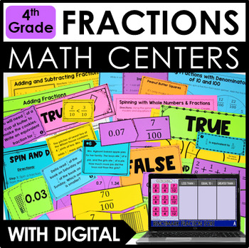 Preview of 4th Grade Math Centers - Fraction Math Centers w/ Digital Math Centers