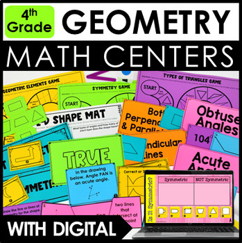 Preview of 4th Grade Math Centers - Geometry Activities with Digital Math Centers