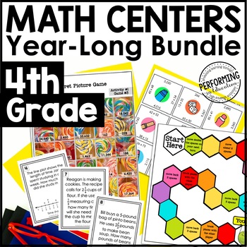 Preview of 4th Grade Math Centers Year-Long Bundle | Fractions, Multiplication, Division