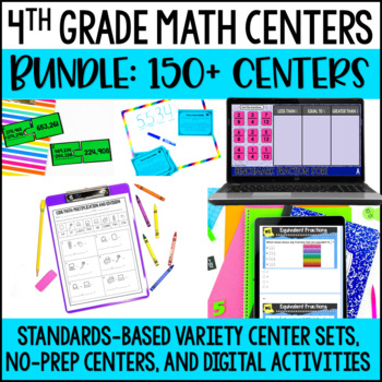 Preview of 4th Grade Math Centers - with Digital Math Activities - Google Slides and Forms
