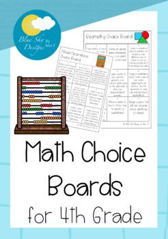 4th Grade Math Choice Board Set by Blue Sky Designs by Mrs T | TPT