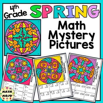 Preview of 4th Grade Math Color By Number Designs: Spring Math Mystery Pictures