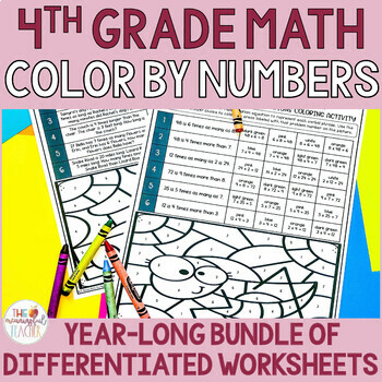 Preview of 4th Grade Math Color by Number Worksheets YEAR LONG Bundle