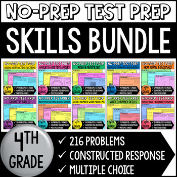 Preview of 4th Grade Math Test Prep - No Prep Math Practice Pages BUNDLE