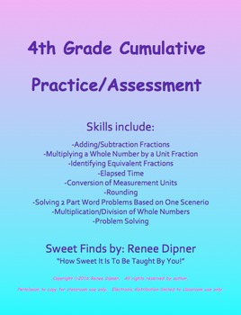 Preview of 4th Grade Math Cumulative Practice/Assessment Fractions & Base Ten