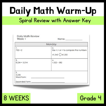 Preview of 4th Grade Math Daily Review ** 8 WEEK** | Spiral Review |