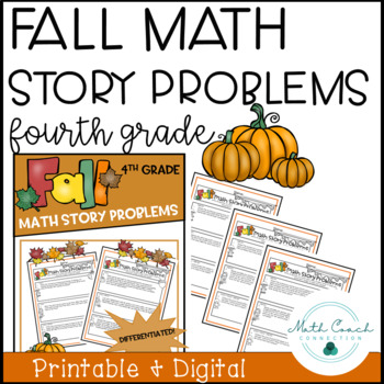Preview of Fall Math Story Problems | 4th Grade Math Word Problems | Printable & Digital