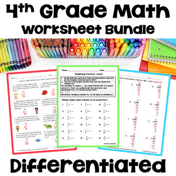 4th Grade Math Differentiated Worksheet BUNDLE for Math Centers and