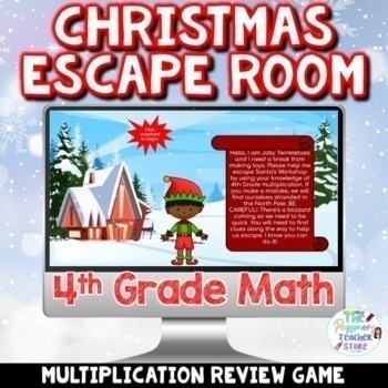 Preview of 4th Grade Math Digital Christmas Escape Room Game | Multiplication Review
