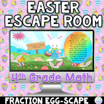 Preview of 4th Grade Math Digital Easter Escape Room Game | Fractions Spiral Review