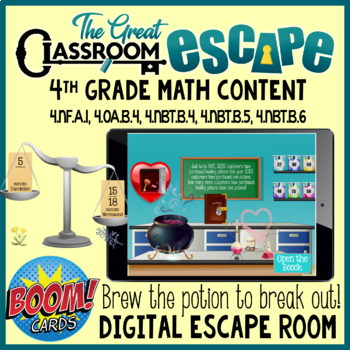 Preview of 4th Grade Math Digital Escape Room Boom Cards™ Valentine's Day Math Activity