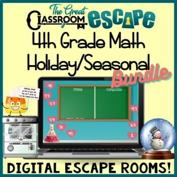 Preview of 4th Grade Math Digital Escape Room Holiday & Seasonal Activities Bundle