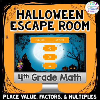 Preview of 4th Grade Math Digital Halloween Escape Room Game | Spiral Review Activity