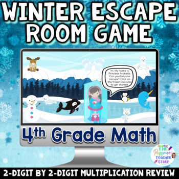Preview of 4th Grade Math Digital Winter Escape Room Game | Multiplication Review Activity