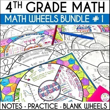 Preview of 4th Grade Math Wheel Guided Notes Set #1, Factor Pairs, Comparing Decimals, More