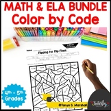 4th Grade Math & ELA Review Worksheets |Math & ELA Color by Code