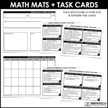 4th Grade Math Editable Task Cards & Math Mats - Addition and Subtraction