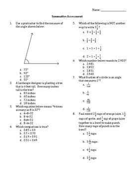 4th Grade Math End of Year Cumulative Practice State Assessment *All