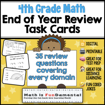 Preview of 4th Grade Math End of Year Review | Test Prep | Digital & Printable Task Cards
