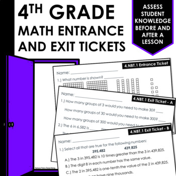 Preview of 4th Grade Math Exit Tickets | Yearlong Math Spiral Review | Math Test Prep