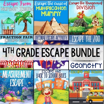 Preview of 4th Grade Math Escape Bundle | Print & Digital
