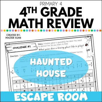 Preview of 4th Grade Halloween Escape Room Math - Fraction, Decimals, Angles, Time