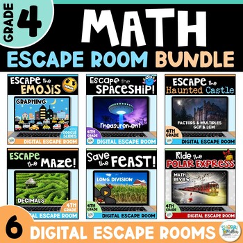 Preview of 4th Grade Math Escape Room End of Year BUNDLE - Digital Math Games and Puzzles