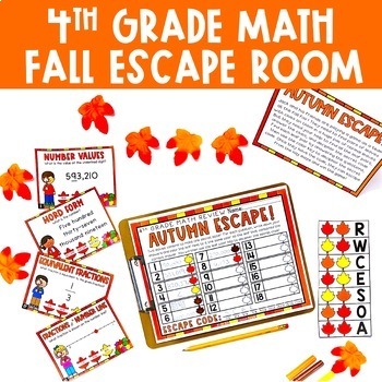 Preview of 4th Grade Math Fall Escape Room Place Value Operations Fractions Elapsed Time