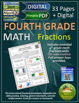 Preview of 4th Grade Math Fractions Worksheets - Print and Digital Versions