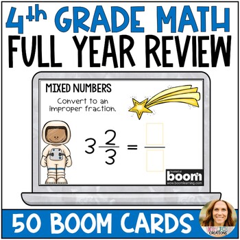 Preview of 4th Grade Math Full Year Review Digital Boom Cards - Test Prep Activity