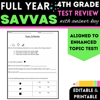 Preview of 4th Grade Math Full Year Review | Topic 1-16 CA Savvas/enVision Bundle