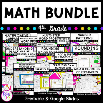Preview of 4th Grade Math Year Long Curriculum Bundle Print Digital Worksheets Anchor Chart