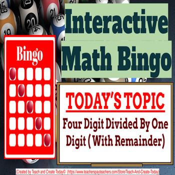 Preview of 4th Grade Math Game Bingo #12 Four Digit Divided By One Digit With Remainder