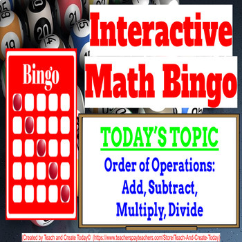Preview of 4th Grade Math Game Bingo #15 Order Of Operations Add Subtract Multiply Divide