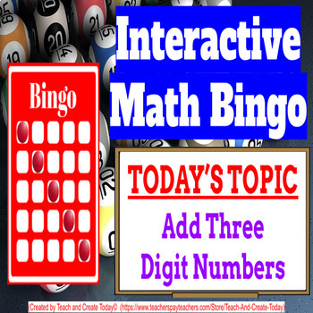 Preview of 4th Grade Math Game Bingo Activity  #1 Add Three Digit Numbers
