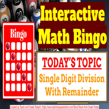 Preview of 4th Grade Math Game Bingo Activity #10 Single Digit Division With Remainder