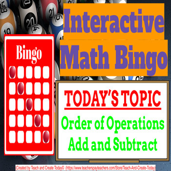 Preview of 4th Grade Math Game Bingo Activity #13 Order of Operations Add and Subtract