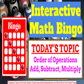 Preview of 4th Grade Math Game Bingo Activity #14 Order of Operations Add Subtract Multiply