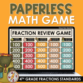 Preview of PAPERLESS 4th Grade Math Game | Math Test Prep | Spiral Review Fractions