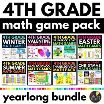 Preview of 4th Grade Math Games Yearlong Bundle | Fourth Grade Math Centers and Activities
